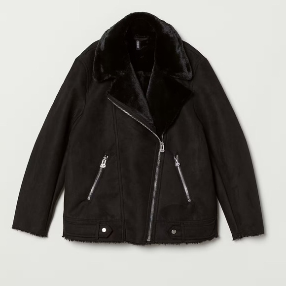 H&M FAUX FUR-LINED BIKER JACKET - Picture 8 of 15